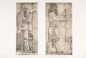 Monumenter av Nineva: Plate 6, fiskegud (Nimroud); Figur nær en inngang (Kouyunjik) av Austen Henry Layard