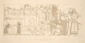 The Seige of a City, fra Monuments of Nineveh, pub. 1849 av Austen Henry Layard