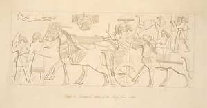 Triumferende tilbakekomst av kongen fra kamp, fra Monuments of Nineveh, pub. 1849 av Austen Henry Layard