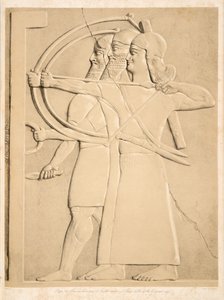 To bueskyttere og en skjoldbærer, fra Monuments of Nineveh, pub. 1849