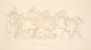 Krigere som kjemper i Chariots, fra Monuments of Nineveh, pub. 1849 av Austen Henry Layard
