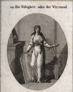 Allegori om kapasitet (eller intelligens). Kameleonen og speilet er hans attributter. Gravering i "" ikonologi eller ideer fra feltet lidenskaper og allegorier avbildet for tegnere, malere, poeter, lærde, lærere og venner av Austrian School