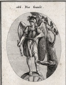 Allegori om gunst avledet fra dyd symbolisert av rustning og vinger, om lykke representert av hjulet og faren representert av skjoldet som Arions eventyr er illustrert på. Septeret faller mot jorden er tegnet til kongene i Per av Austrian School