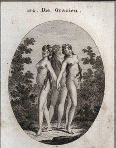 Allegory of Graces. De tre nådegavene: Euphrosine som betyr allegress og tilfredshet, Aglaya som symboliserer imponerende skjønnhet og Thalia-glede. Gravering i "" ikonologi eller ideer fra feltet lidenskaper og allegorier avbildet for Ze av Austrian School