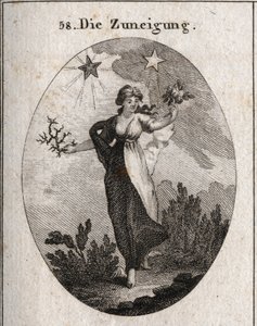 Allegori om tilbøyelighet. Hun holder en bukett roser og en bukett torner og ser ubesluttsom ut i valget. Bak den er en lys og gunstig stjerne (den fra jupiter) og en mørk og skadelig stjerne (den fra Saturn). Gravering i "" Iconologie eller Ideen av Austrian School