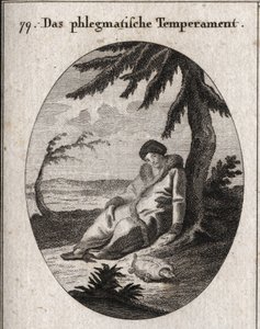 Allegori om flegmatisk hudfarge. Skilpadden er egenskapen til dens langsomhet. Gravering i "" ikonologi eller ideer fra feltet lidenskaper og allegorier avbildet for tegnere, malere, poeter, lærde, lærere og venner høyere av Austrian School
