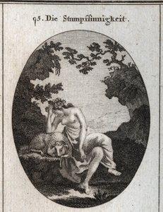 Allegori om dumhet. Den lener seg på en sau, naturlig dumt dyr. Gravering i "" ikonologi eller ideer fra feltet lidenskaper og allegorier avbildet for tegnere, malere, poeter, lærde, lærere og venner av høyere samfunn av Austrian School