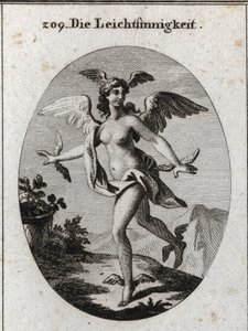 Allegory of the light. She has wings on her head, shoulders, feet and hands. Engraving in “” Iconologie oder Ideen aus dem Gebiete der Leidenschaften und Allegorien bildich dargestellt fur Zeichner, Mahler, Dichter, Gelehrte, Erzieher und freunde Hoherer G av Austrian School