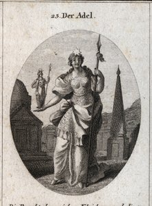 Allegori om adelen. Stjernen betyr heving av følelser. Statuen av Minerva og spydet markerer at den kan oppnå fordelene innen vitenskap og våpen. Gravering i "" Iconologie oder Ideen aus dem Gebiete der Leidenschaften und Allegorien bild av Austrian School