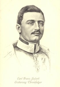 Erkehertug Karl Franz Joseph av Østerrike, arving til den østerriksk-ungarske tronen (litho) av Austrian School
