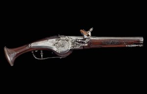 Kärnten (Ferlach) pistol med hjullåsemekanisme med et internt automatisk sikkerhetssystem, ca. 1650 (stål og valnøtt) av Austrian School