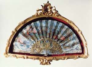 Vifte, dekorert med en scene av en festlig champeter, tilhørende keiserinne Elisabeth (elfenben, forgylt) av Austrian School
