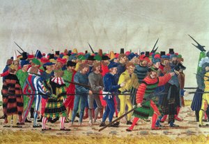 Halberdiers av Maximilian I (1459-1519) som vokter franske fanger av Austrian School
