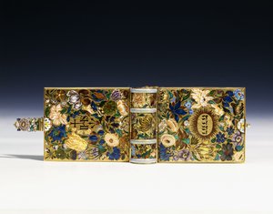 Bilde av et miniatyrmanuskript fra 1600-tallet i et emaljert gullbind, ca. 1640 av Austrian School