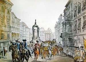 Imperial cortège i Graben, Wien, tidlig på 1800-tallet (gravering) av Austrian School