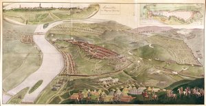 Kart som illustrerer Capture of Buda, 1686 (fargegravering)