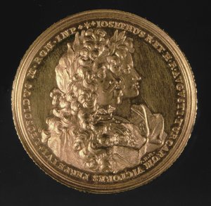 Medaljong med portretter av de hellige romerske keisere Leopold I (1640-1705) og Joseph I (1678-1711) av Philipp Heinrich, 1692 (gull)