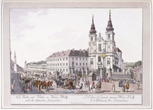 Sognekirke og Mariahilfs kloster i Leimggruben av Austrian School