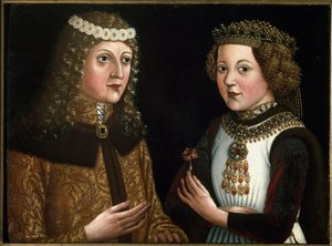 Portrett av Ladislaus Posthumous, konge av Böhmen, Ungarn og Kroatia, med sin forlovede Magdalena av Valois av Austrian School
