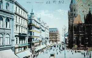 Postkort som viser Stefansplassen og katedralen St. Stefan, Wien av Austrian School