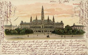 Postkort som viser rådhuset i Wien av Austrian School