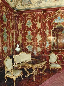 The Millionen Room panelt med fikentre innlagt med persiske miniatyrer og dekorert med forgylt ornament, Schloss Schonbrunn, Wien