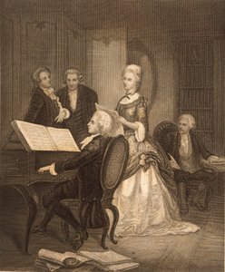 Wolfgang Amadeus Mozart akkompagnerer Caterina Maddalena Giuseppa (gravering) av Austrian School