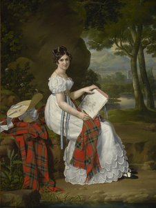 Kvinne som skisserer i et landskap, ca. 1830 av Austrian School