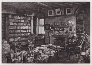 Charles Darwins studie ved Down House (litho) av Axel (after) Haig