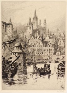 Gotiske tårn og elven, Köln av Axel Haig