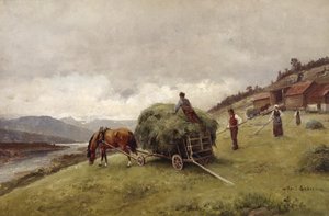 Kjøre høy (olje på lerret)