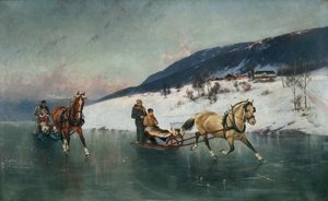 Sledge Ride on the Ice (olje på lerret)