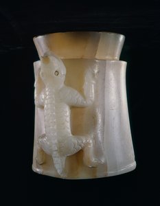 Krukke, funnet på Isla de Sacrificios, Veracruz, Mexico (onyx) av Aztec