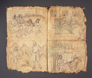 Techialoyan Codex, Coyotepec Coyonazco, Mexico (pigment og blekk på papir) av Aztec