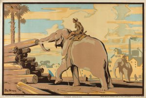 Timber Stacking, fra serien 'Burma: A Land of Rich Resources' (farge litho) av Ba Nyan