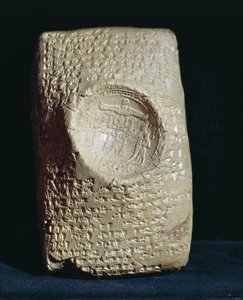 Nettbrett skrevet med babylonsk kileskrift som kommer fra ruinene av det gamle Ugarit (moderne Ras-Shamra) av Babylonian Babylonian