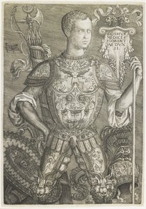 Cosmo I de Medici, gravert av Niccolo della Casa (fl. C.1543-48) av Baccio (after) Bandinelli