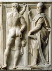 Prophete and Ignudo Lav marmorrelieff av Baccio Bandinelli (1493-1560)