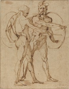 To mannlige nakenbilder, ca. 1520 (penn og brunt blekk på lagt papir) av Baccio Bandinelli