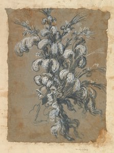 Design for en overdådig hodeplagg med fjær på en hjelm, ca. 1620-56.