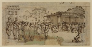 Markedsplass i Firenze, med figurer (kritt, penn og blekk, og vask på papir)