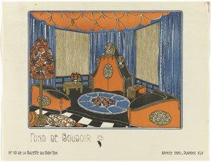 Gazette du Bon Ton, 1920 - nr. 10, Pl. XLV: Fond de Boudoir (tittel på objekt) av Bagge and Huguet