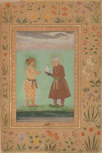 Jahangir og hans far, Akbar, Folio fra Shah Jahan Album, verso: ca. 1630 av Balchand