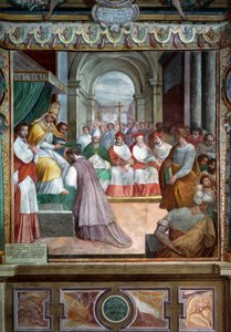 Celestine III innviet første biskop av Viterbo i 1192, detalj av fresker av Baldassare Croce av Baldassare Croce