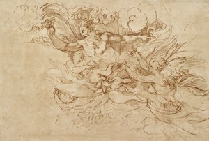 Jehova i en flammende sky, deltatt av engler, 1500-tallet