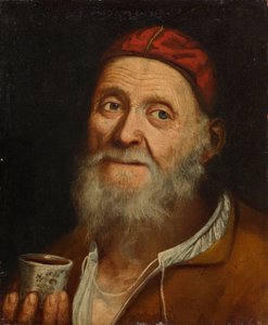 Gammel mann med et kaffekrus av Balthasar Denner