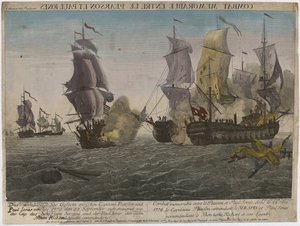 Combat Memorable between the Pearson and Paul Jones..., ca. 1780 (gravering) av Balthasar Friedrich Leizelt