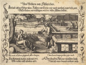Av dammer og fiskedammer, illustrasjon fra Petrarch, Glück und Unglück Spiegel, figur..., 1652. av Balthasar Schwan