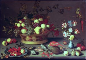 En kurv med druer og annen frukt av Balthasar van der Ast