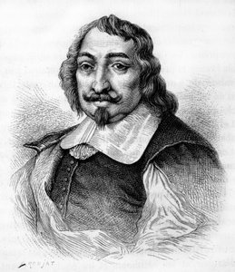 Samuel de Champlain, fransk oppdagelsesreisende og kolonisator (v. 1567-1635). Kolonisator av Canada. Gravering fra 1830 etter et seriøst portrett av Moncornet.